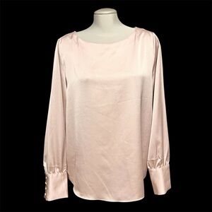 Ann Taylor Long Sleeve Satin Blouse Taupe